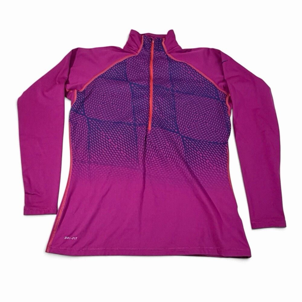 Nike Pro Dri Fit Quarter Zip Pullover Women’s X-Large Thumbholes Pink Purple